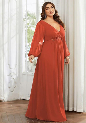 Kleid in Rostrot Langärmliges Brautkleid A-Linie