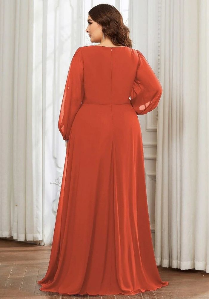 Kleid in Rostrot Langärmliges Brautkleid A-Linie