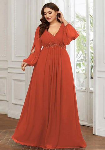 Kleid in Rostrot Langärmliges Brautkleid A-Linie