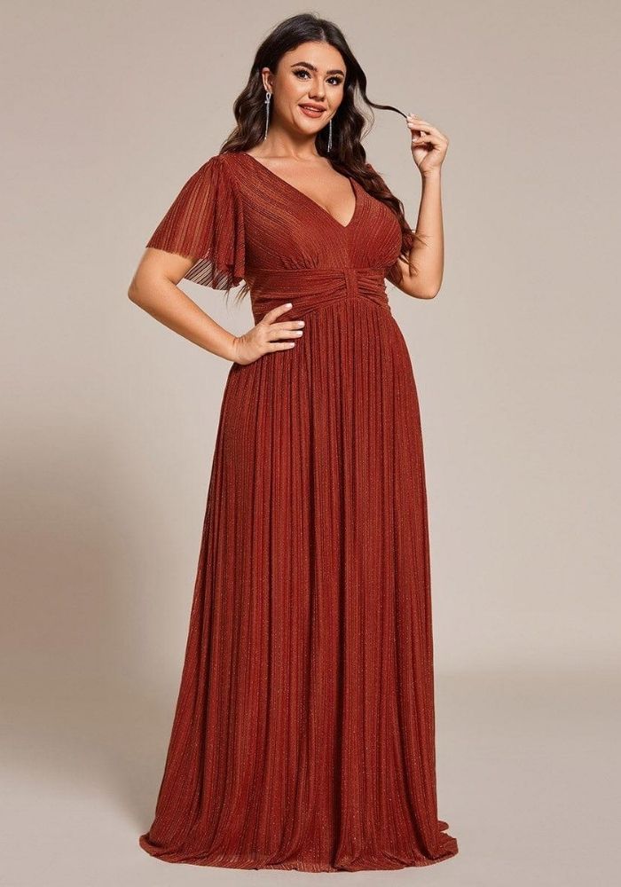 Kleid Rostrot Abendkleid Deep V Neck Loop-Waist