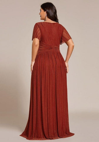 Kleid Rostrot Abendkleid Deep V Neck Loop-Waist