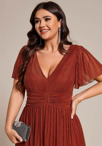 Kleid Rostrot Abendkleid Deep V Neck Loop-Waist