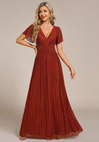 Kleid Rostrot Abendkleid Deep V Neck Loop-Waist