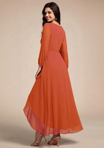 Kleid Rostrot Abendkleid V-Ausschnitt Chiffon 2025