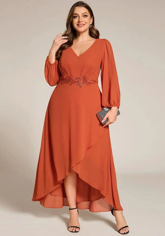 Kleid Rostrot Abendkleid V-Ausschnitt Chiffon 2025