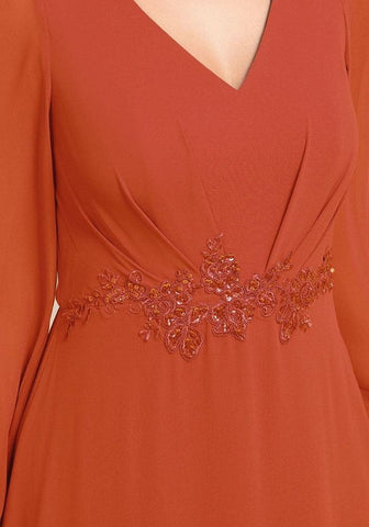 Kleid Rostrot Abendkleid V-Ausschnitt Chiffon 2025