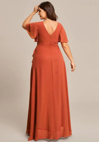 Kleid Rostrot Gerafftes Brautjungfernkleid A-Schnitt