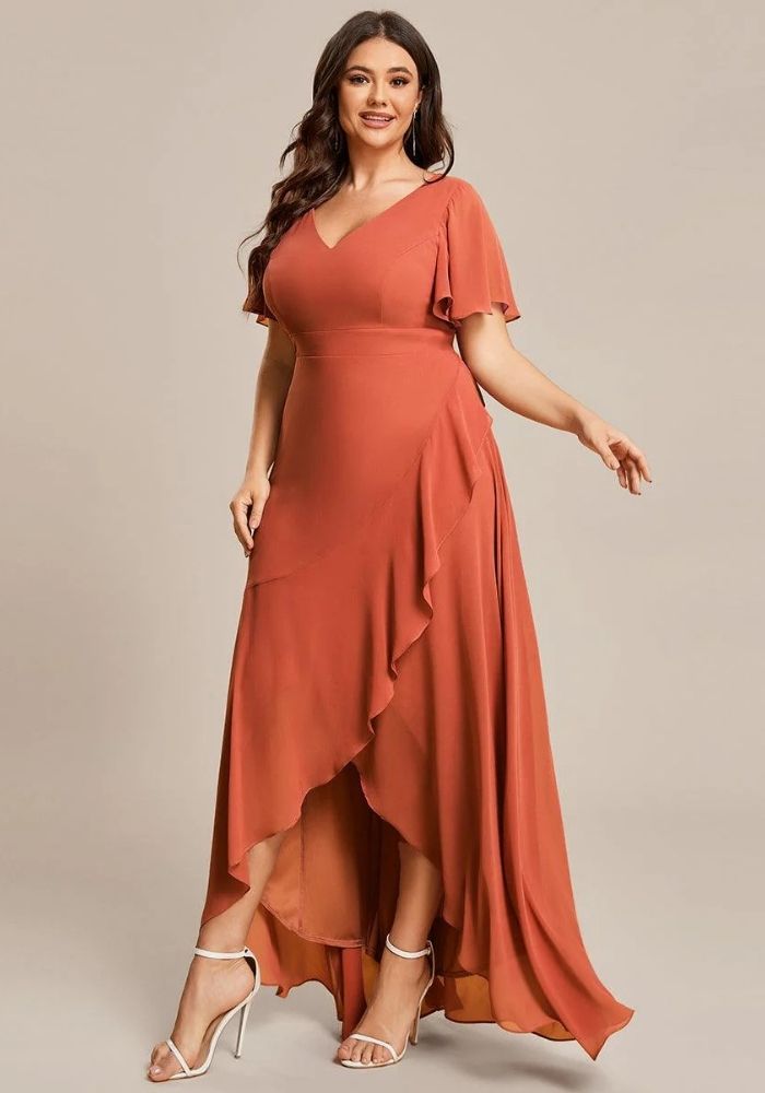Kleid Rostrot Gerafftes Brautjungfernkleid A-Schnitt