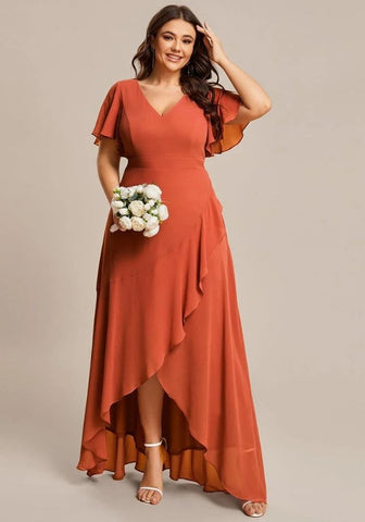 Kleid Rostrot Gerafftes Brautjungfernkleid A-Schnitt