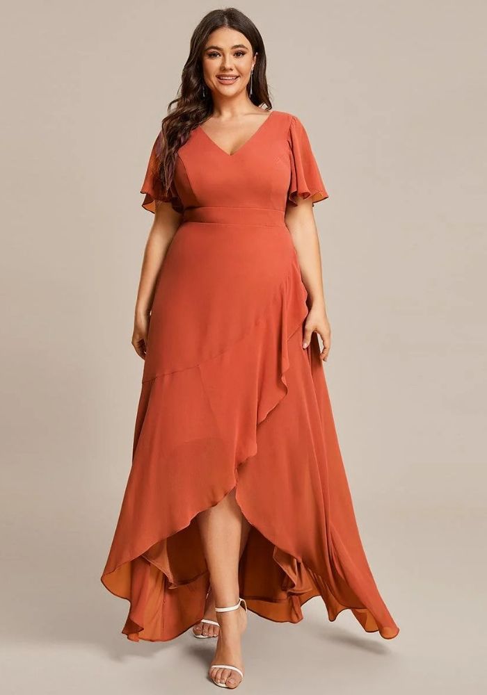 Kleid Rostrot Gerafftes Brautjungfernkleid A-Schnitt