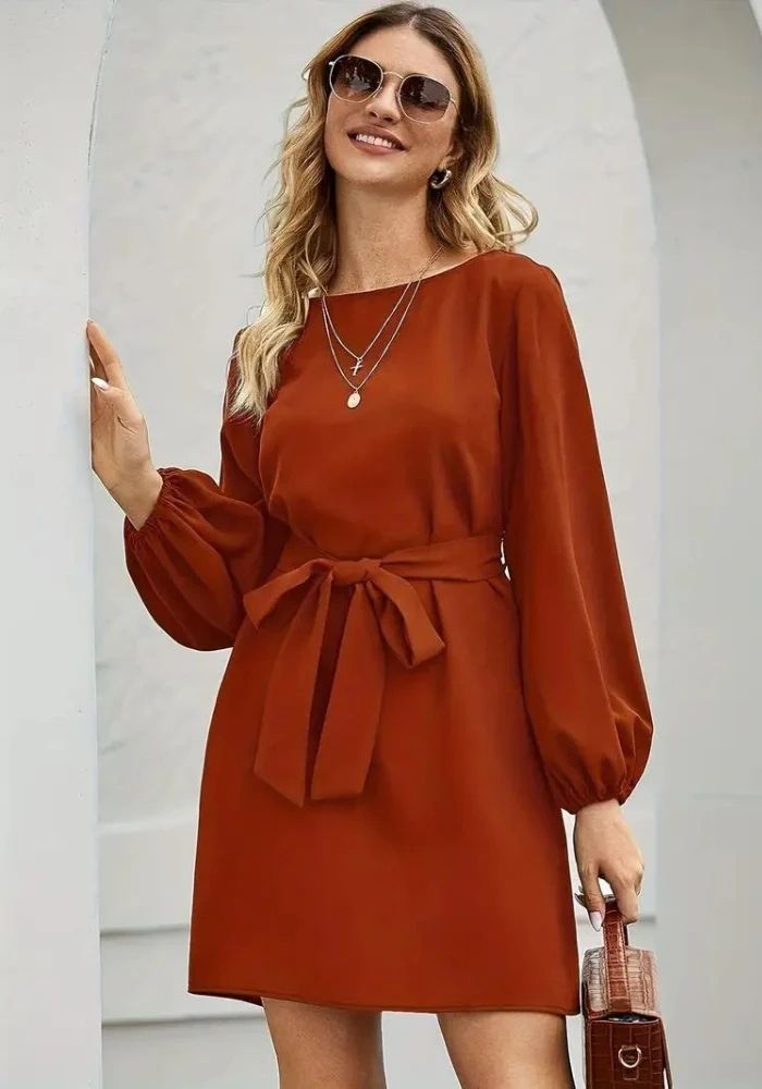 Kleid rostrot mit langem Arm