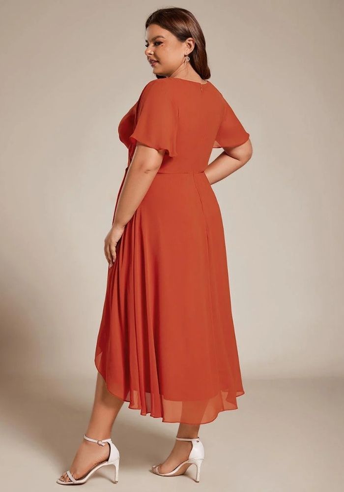 Rostrot Kleid A-Linie Dusty Chiffon Hochzeitsgastkleid