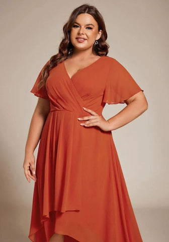 Rostrot Kleid A-Linie Dusty Chiffon Hochzeitsgastkleid