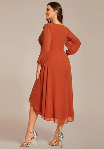 Rostrot Kleid Gerafft Knielang Chiffon Brautkleid