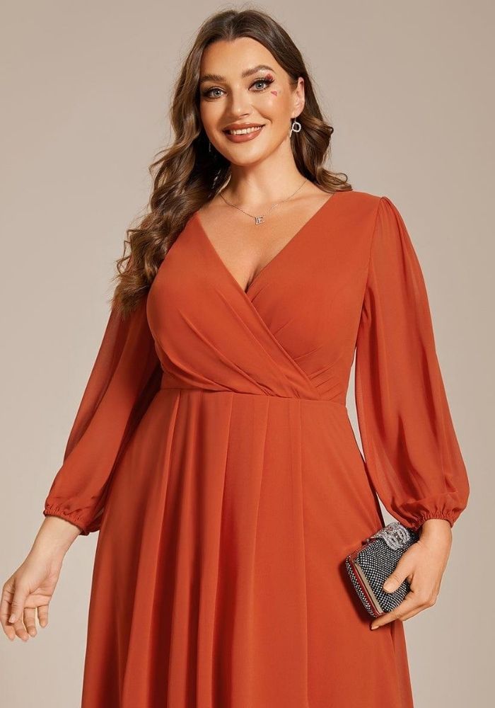 Rostrot Kleid Gerafft Knielang Chiffon Brautkleid