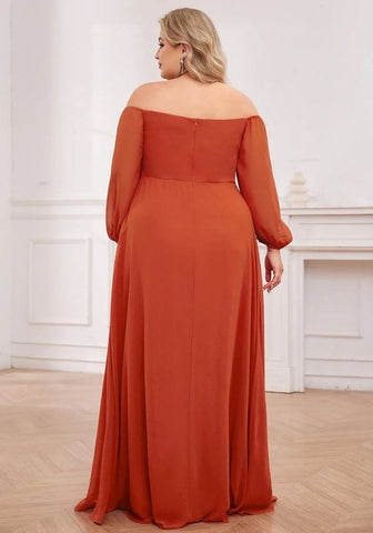 Rostrotes Kleid Laternenärmel-Kleid Maxilänge