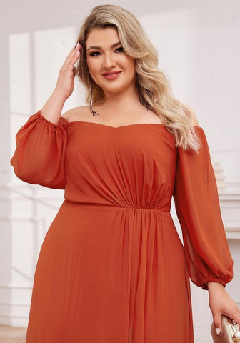 Rostrotes Kleid Laternenärmel-Kleid Maxilänge