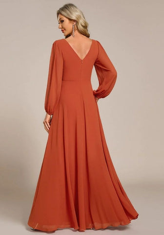 Rostrotes Kleid Staubiges Brautjungfernkleid Langärmlig