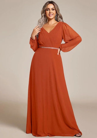 Rostrotes Kleid Staubiges Brautjungfernkleid Langärmlig
