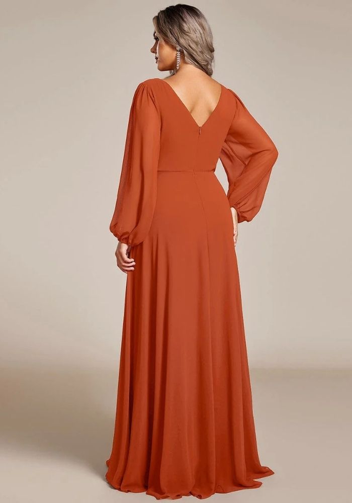 Rostrotes Kleid Staubiges Brautjungfernkleid Langärmlig